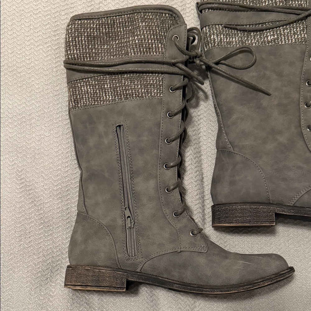 Women's Lace-Up Knit Cuff Tall Boots - Gray - Picture 4 of 11